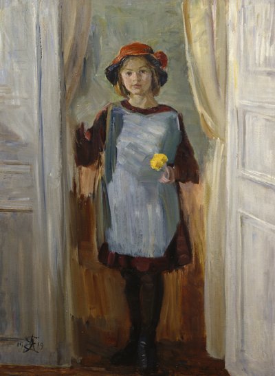 Lány az ajtóban (Maria Eiebakke) 1918 (olaj, vászon) alkotó: August Eiebakke