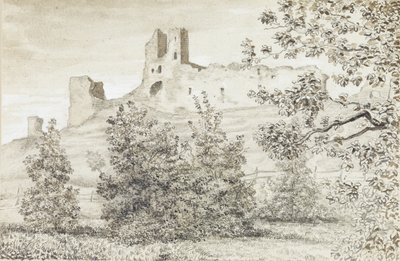 Kilátás a Rakvere vár romjaira, 1828 (szépia és ceruza papíron) alkotó: August Georg Wilhelm Pezold