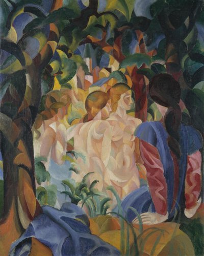 Fürdőző lányok, háttérben a város alkotó: August Macke