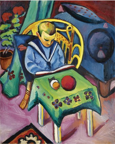 Fiú könyvvel és játékokkal, 1912 alkotó: August Macke