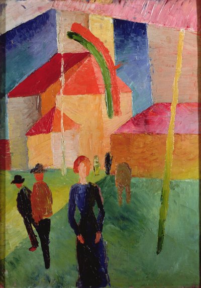 Zászlókkal díszített templom (olaj, vászon) alkotó: August Macke
