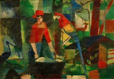 Nő egy papagáj a tájon alkotó: August Macke