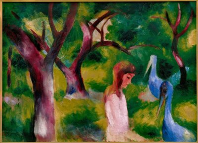 Lány kék madarakkal alkotó: August Macke