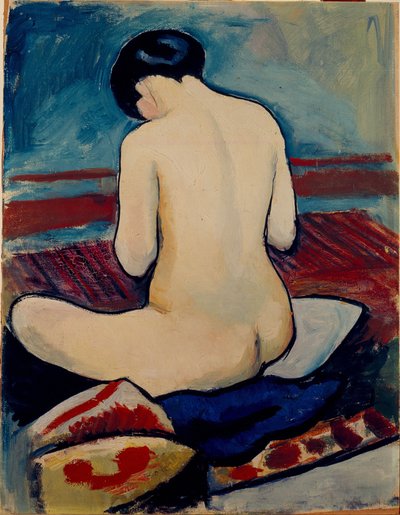 Ülő akt párnával alkotó: August Macke