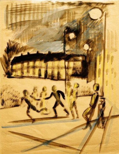 Gyerekek játszanak este alkotó: August Macke