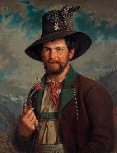 Tiroli farmer hagyományos Stubai jelmezben alkotó: August Pezzey d. Ä.