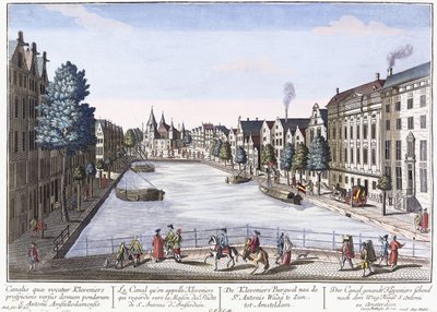 Vue of Kleveniers Canal, Amszterdam, 1740-1770 körül (kézzel színezett metszet) alkotó: August Vindel