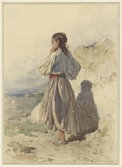 Háromnegyed balra álló magyar nő, hátulról nézve alkotó: August Xaver Carl von Pettenkofen