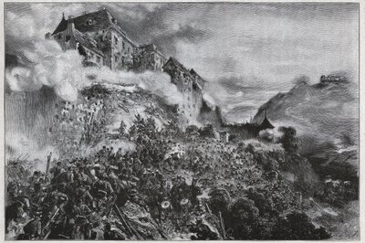 Az 1848-1849-es magyar forradalom: A magyar lázadók 1849. május 21-én megrohamozták a budai (kemencés) várat – August von Pettenkofer litográfiája nyomán alkotó: August Xaver Karl von Pettenkofen