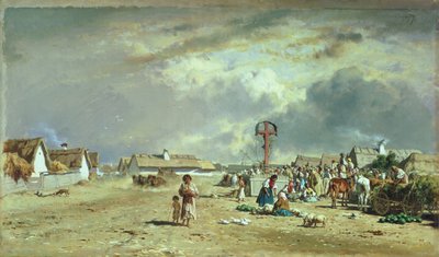 The Market at Szolnol, Hungary alkotó: August Xaver Karl von Pettenkofen