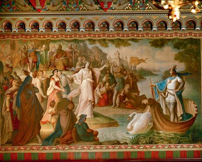 Lohengrin érkezése Antwerpenbe, a Lohengrin Saga című műből, Szalon, 1882-83 körül (olaj, vászon) (lásd még: 419255) alkotó: August von Heckel