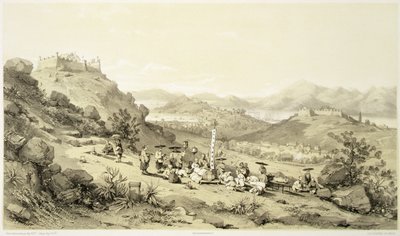 Makaó általános képe, 11. tábla a „Sketches of China”-ból, metszett: Eugene Ciceri (1813-90) 1842 (színezett litho) alkotó: Auguste (after) Borget