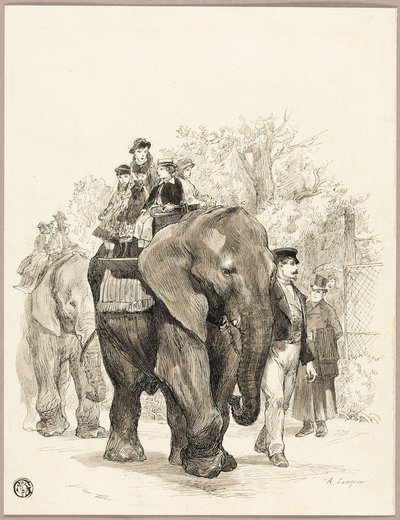 Elefánt lovasokkal a Jardin des Plantes-ban, Párizsban alkotó: Auguste Andre Lancon