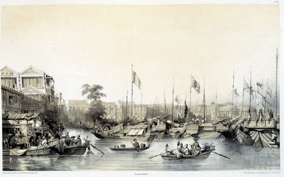 Európai gyárak Kantonban – „Kínában és a kínaiak”-ban”, Auguste Borget rajzai és Eugène Ciceri litográfiái alkotó: Auguste Borget