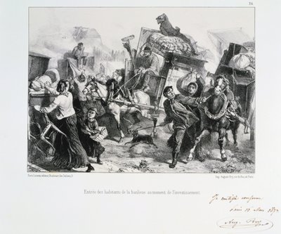 A külvárosok lakói Párizsba érkezve, mielőtt a poroszok ostromolják a várost, 1870 1872 alkotó: Auguste Bry
