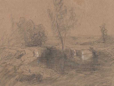 Táj, 1853-65 körül (ceruza és mosás papíron) alkotó: Auguste Francois Ravier