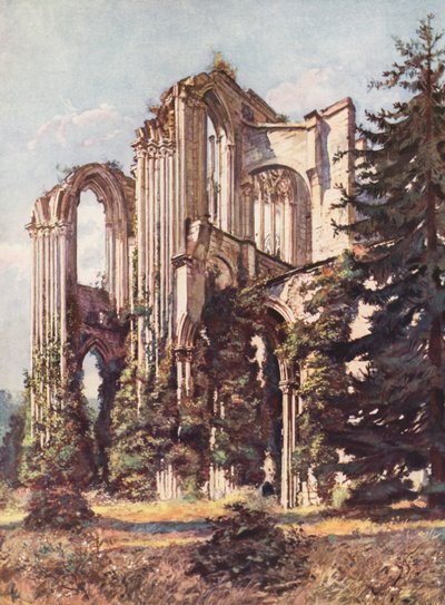 Franciaország: Saint-Wandrille apátság (színes litográfia) alkotó: Auguste Gerardin