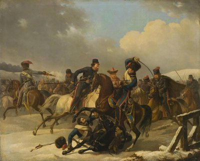 A kozákok üldözték a visszavonuló francia katonákat, 1812, 1827 alkotó: Auguste Joseph Desarnod