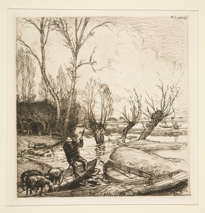 Az elárasztott mocsárnál - A pásztor (The Flooded Marais - The Shepherd) alkotó: Auguste Lepere