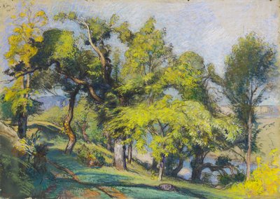Gesztenyefák egy folyó felett alkotó: Auguste Lepere