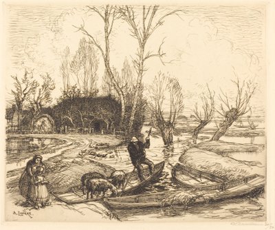 Az elárasztott mocsárban – A juhász (Au marais inonde – Le berger) alkotó: Auguste Lepere