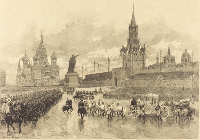 A cár koronázása. Az Imperial Cortège áthalad a Place Royale-on, 1883. alkotó: Auguste Lepere