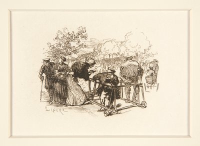 Férfi Walkerben, más figurákkal a parkban alkotó: Auguste Lepere