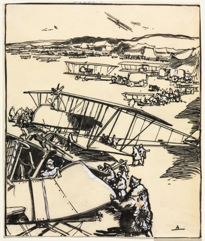 Földön nyugvó repülőgépek (recto) alkotó: Auguste Louis Lepère