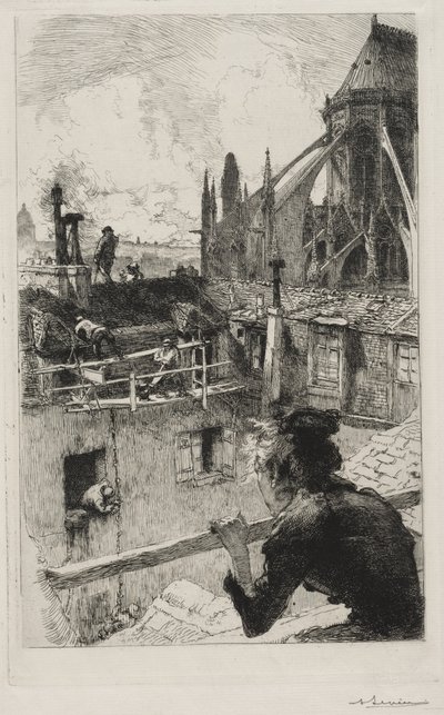 A háztetőkön a Notre Dame közelében alkotó: Auguste Louis Lepère