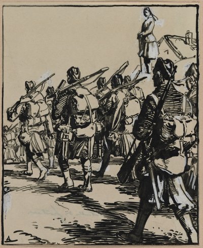 Határok csata: brit katonák csoportja, 1914. alkotó: Auguste Louis Lepère