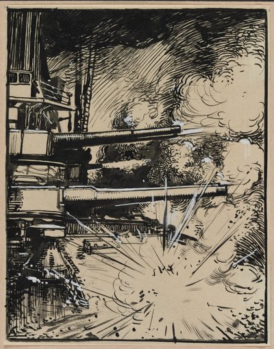 Bomba felrobban egy éghajlaton, ágyúkkal célzott, 1914. alkotó: Auguste Louis Lepère