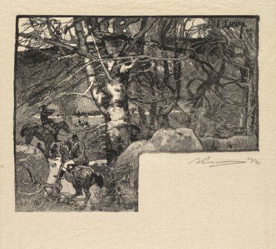 Fontainebleau-erdő: lovaglás a kopókhoz Mont-Gérard La Forêt de Fontainebleau-ban, 1890. alkotó: Auguste Louis Lepère