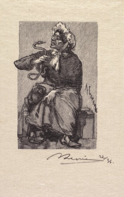 Fontainebleau-erdő: Kígyókereskedő alkotó: Auguste Louis Lepère