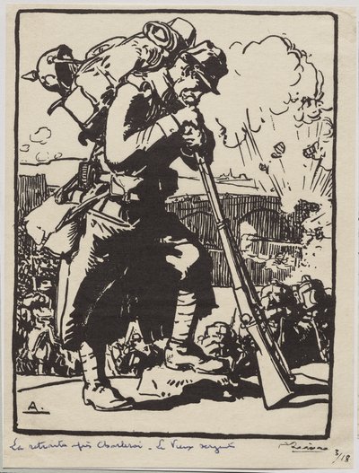A visszavonulás Charleroi után... alkotó: Auguste Louis Lepère