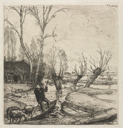 [Ember egy csónakban három báránnyal]. alkotó: Auguste Louis Lepère