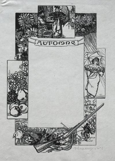 Párizsi Almanach, 1897: Díszítő szegély, ősz alkotó: Auguste Louis Lepère