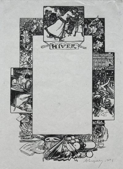 Párizsi Almanach, 1897: Díszítő szegély, tél alkotó: Auguste Louis Lepère