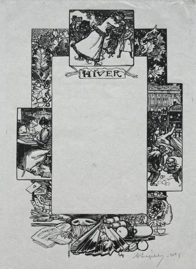 Párizsi Almanach, 1897: Díszítő szegély, tél, 1897. alkotó: Auguste Louis Lepère