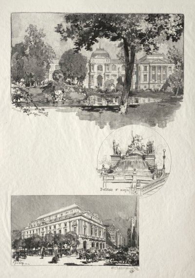 Illusztrált Rouen: The Museum, Fontaine St. Marie, Theatre of Arts, 1896. alkotó: Auguste Louis Lepère