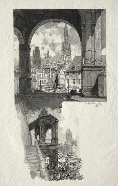 Illusztrált Rouen: Place de la Haute Vieille Tour, Edicule de la Fierte, 1896. alkotó: Auguste Louis Lepère