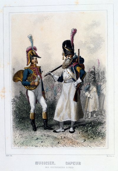 A Grenadiers-à-Pied muzsikusa és Sappere, 1859. alkotó: Auguste Raffet