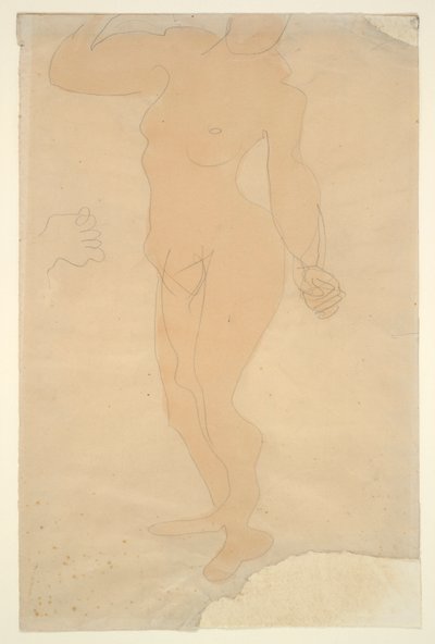 Álló akt (a fejet részben levágja a papír széle) alkotó: Auguste Rodin