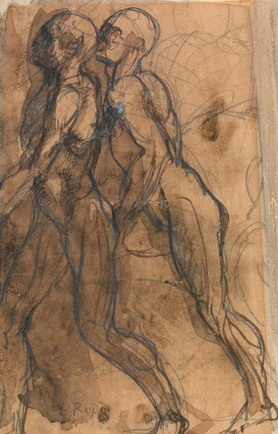 Az árnyalatok közelednek Dantéhoz és Vergiliushoz (grafit, toll és sötét szépia mosás súrolópapíron) alkotó: Auguste Rodin
