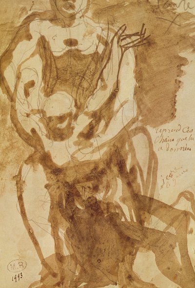 Két figura (előkészítő tanulmány a "Pokol kapujához") (ólomceruza és tus, mosás, papír) alkotó: Auguste Rodin