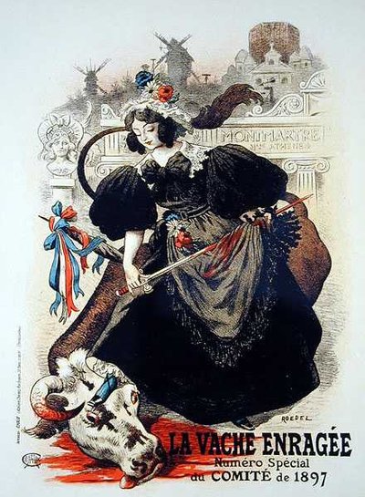 A „The Mad Cow” című plakát reprodukciója, amely az 1897-es bizottság különleges száma alkotó: Auguste Roedel