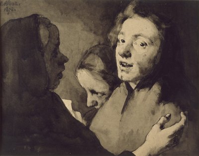 Beszélgetési darab: Három fej, 1872 (fekete tinta mosás papíron) alkotó: Auguste Theodule Ribot