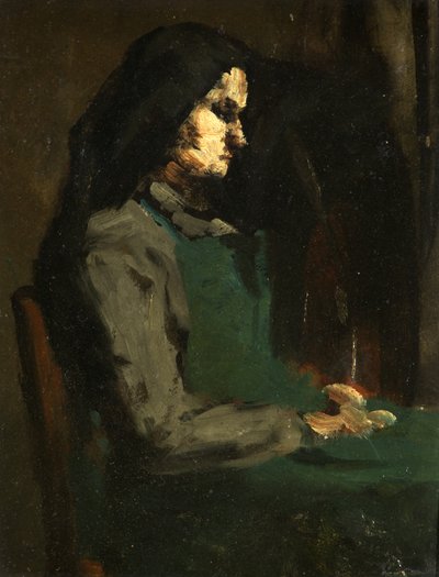 Nő zöld köténnyel (olaj, karton) alkotó: Auguste Theodule Ribot