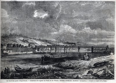 Az új hídon Argenteuil van. Az északi és nyugati vonalak csomópontja. Ermont szakasz (csőrendszerű). Metszet Ralph vázlata után a „” Le Monde illustrious”-ban”, 1863.08.29. Magángyűjtemény. alkotó: Auguste Victor Deroy