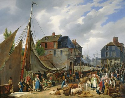 Állatállomány berakodása az „utasra” Honfleur kikötőjében, 1823 alkotó: Auguste Xavier Leprince