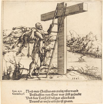 Krisztus a keresztre menő bűnnel, halállal és ördöggel, 1547. alkotó: Augustin Hirschvogel